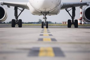 Front view of an aeroplane at an airport